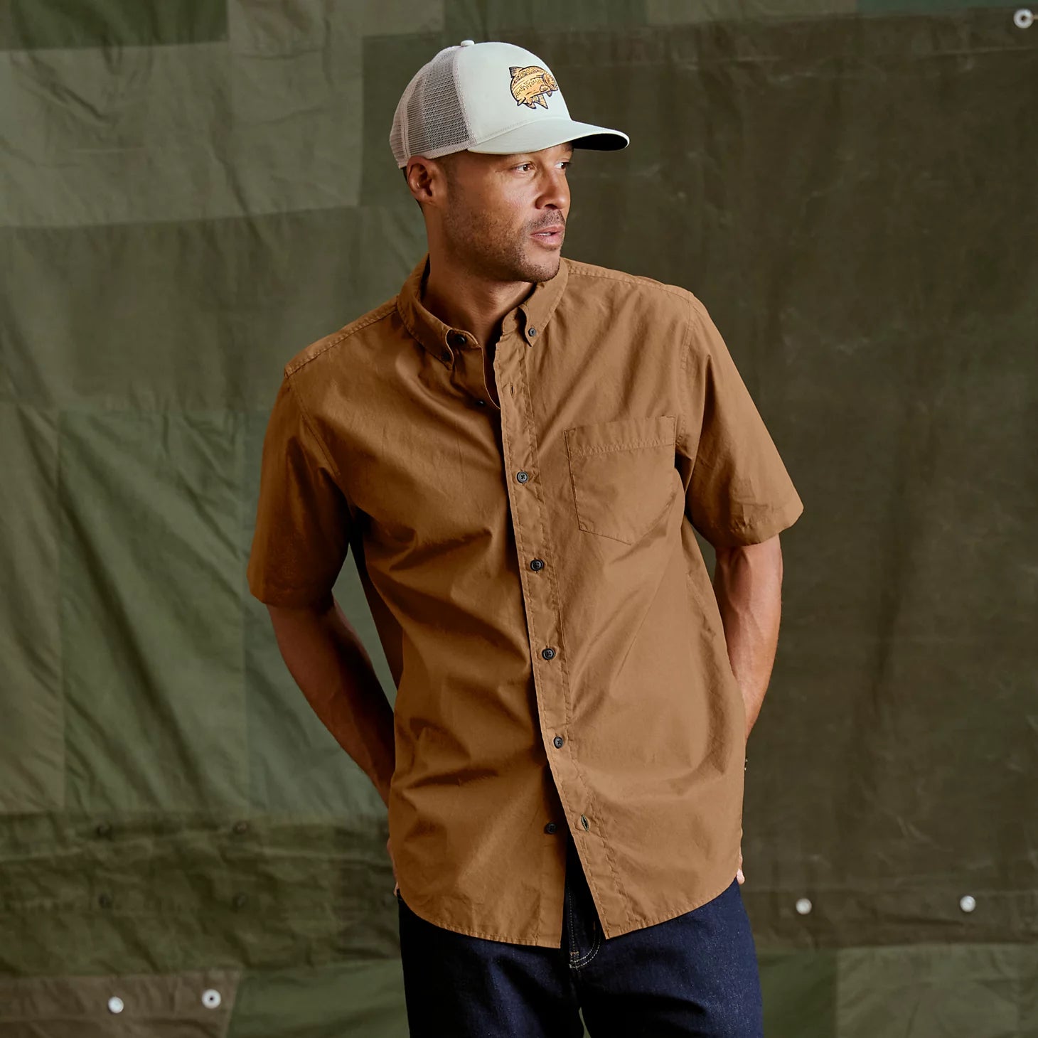 Garment-Dyed Poplin Short-Sleeve Shirt