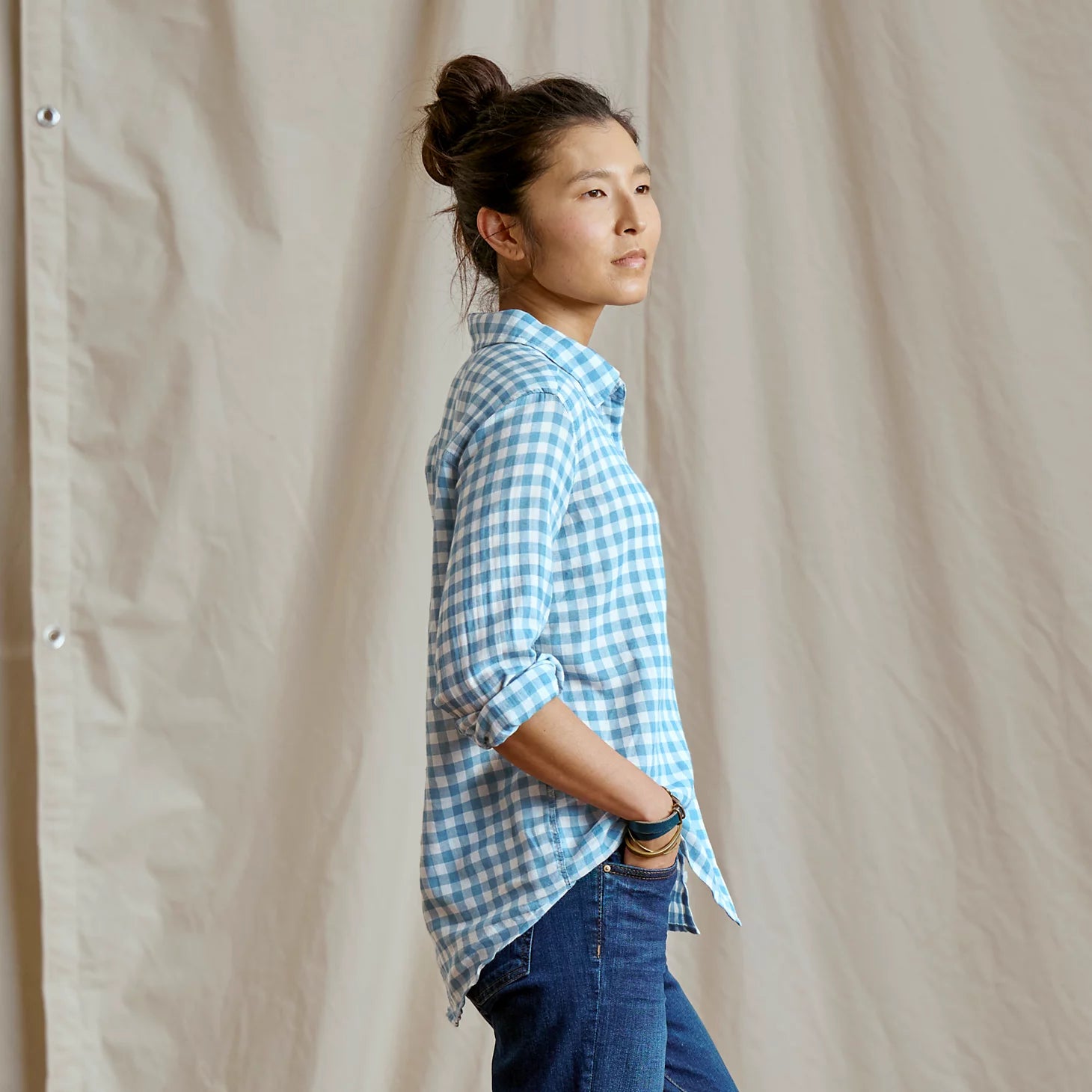 Everyday Lightweight Plaid Long-Sleeve Boyfriend Shirt